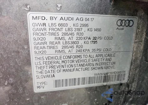 2017 Audi Q7 Prestige z USA, uszkodzony, nr VIN WA1VAAF76HD055175